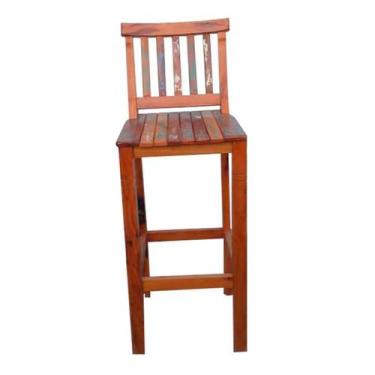 Imagem de Banqueta Alta com Encosto Conforto Madeira Maciça de Demolição com Pát