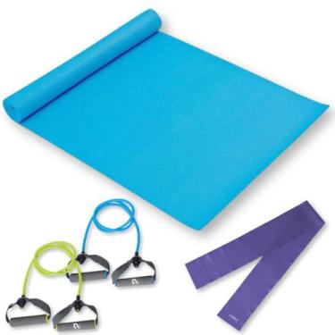 Imagem de Kit com 2 Extensores Forte e Medio + Colchonete + Faixa Elastica Media