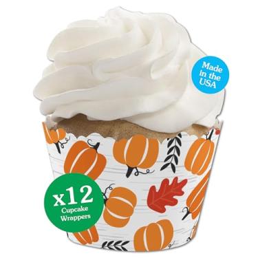Imagem de Big Dot of Happiness Abóbora de outono – Decorações de festa de Halloween ou Ação de Graças – Embalagens de Cupcake de Festa – Conjunto de 12