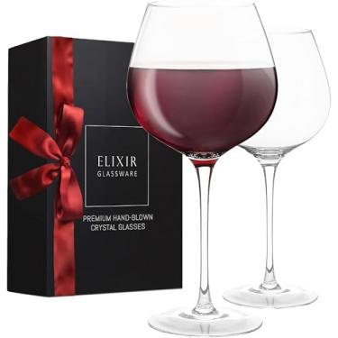 Imagem de Óculos de vinho tinto – Óculos de vinho grandes, soprados à mão – Conjunto de 2 copos de vinho de haste longa, cristal premium – Presente para degustação de vinho, casamento, aniversário, Natal – 56 g, transparente
