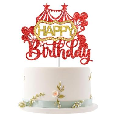 Imagem de Embhhor Circus Happy Birthday Cake Topper, Carnival Zoo Animals Themed Cake Decor, Baby Shower Birthday Party Decoration Supplies