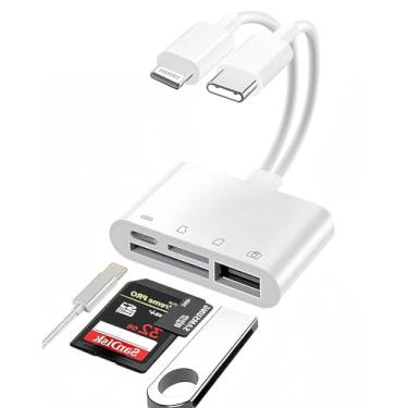 Imagem de Leitor de cartão SD (certificado Apple MFi) para iPhone iPad, 5 em 1 Lightning USB-C para visualizador de cartão de memória com slots de cartão SD/TF, adaptador OTG USB 3.0 para iPhone, iPad, Android,
