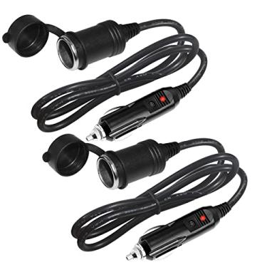 Imagem de [Pacote com 2] Cabo de extensão de isqueiro de 12 V de 91 cm, carregador de carro, isqueiro macho para tomada fêmea, cabo de extensão resistente 18 AWG, com extensor de luzes LED para bomba de compressor de ar fusível 15 A