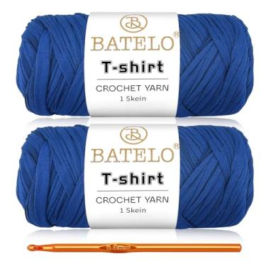 Imagem de BATELO Pacote com 2 fios de camiseta de crochê para iniciantes - fio grosso de alta elasticidade, tecido de poliéster (azul royal) - 400 g/144 m