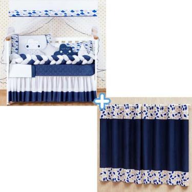 Imagem de Kit enxoval de berço com cortina estampada 12 peças nuvem trança - Bru