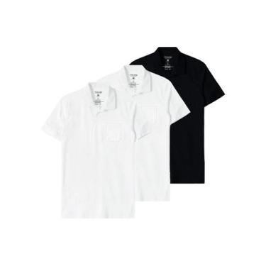 Imagem de Kit com 3 Camisetas Polo Masculina Malwee 1000004429, Branco, G