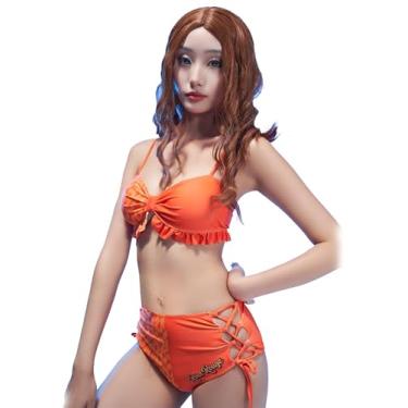 Imagem de Micotaku Miraculous Maiô feminino licenciado oficialmente Rena Rouge, conjunto de biquíni com cadarço e parte inferior laranja, Laranja, M