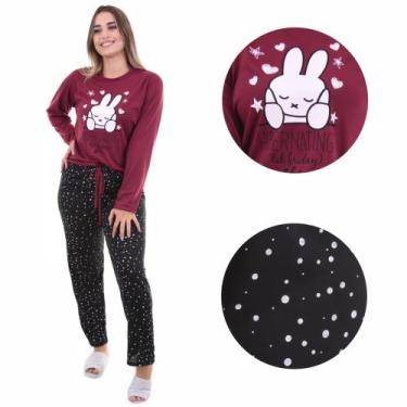 Imagem de Pijama De Frio Inverno Feminino Adulto Manga Comprida e Calça Longa - 