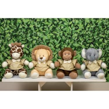 Imagem de Pelúcias de Animais Safari Provence, Conjunto de 4, Leão, Girafa, Macaco e Elefante 18 cm (XADREZ DE AZUL)