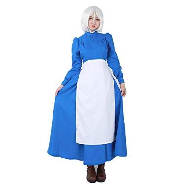 Imagem de miccostumes Fantasia feminina cosplay cerúleo vestido de manga comprida com avental branco, Azul, 1X-2X
