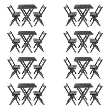Imagem de Kit 8 Conjuntos Mesa Dobrável Para Bar E Restaurante 60x60cm Com 2 Cadeiras Em Madeira Maciça - Pret - Preto