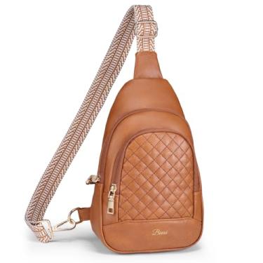 Imagem de BIAVOI Bolsa tiracolo feminina antifurto com RFID, pequena, com fecho de zíper, pochete de couro vegano para viagens, Marrom