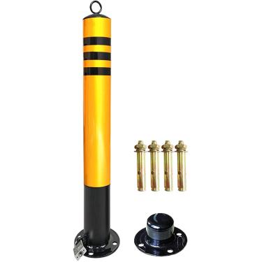 Imagem de Postes de estacionamento para calçadas Barreiras de estacionamento de poste de segurança de metal removível com cones de tráfego reflexivos de cadeado, preto, 750x76mm