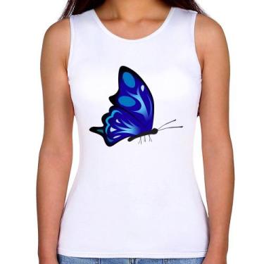 Imagem de Regata Feminina Borboleta Azul - Foca na Moda, Branco, G