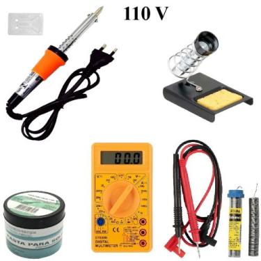 Imagem de Kit Ferro De Solda Multímetro Suporte Pasta Tubete 55W 110V Cód. 620 -