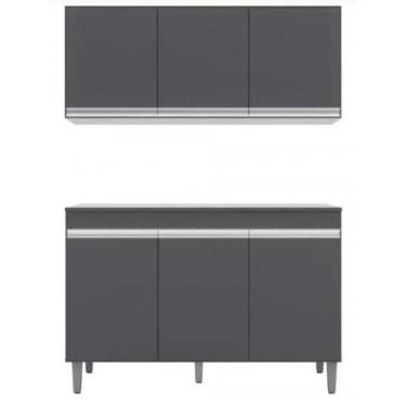 Imagem de Kit Balcão Gabinete de Pia e Aéreo 120cm Manu Cinza- AJL Móveis