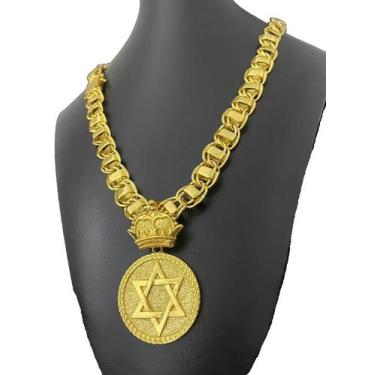 Imagem de Cordão Dubai 15mm + Pingente Estrela de Davi - Banhado Ouro 18k - ToJo