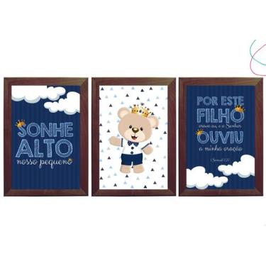 Imagem de 3 Quadros Decorativos Ursinho Príncipe 20x30 moldura e vidro - Creativ