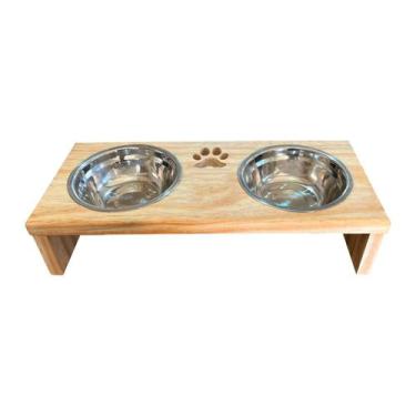 Imagem de Comedouro Pet Bebedouro Cachorro Gato Elevado 2 Pote Inox PINUS - JJVE