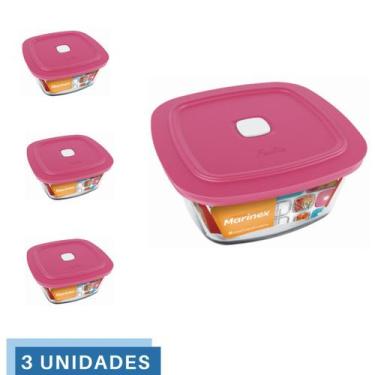 Imagem de 3 Potes Vidro Facilita Quadrado Marmita 300Ml Marinex - NADIR FIGUEREI