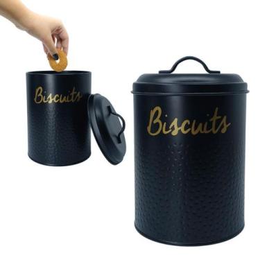 Imagem de Pote De Biscoitos Bolacha Cookies Luxo Com Tampa Aço Preto - MUNDIART