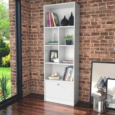 Imagem de Estante Livreiro Bali com 1 Porta e 6 Nichos - Branco - Emovell, Branc