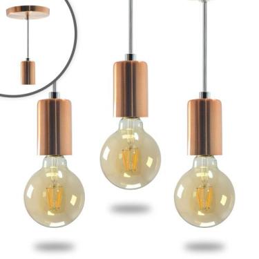 Imagem de Kit 3 Pendente Soquete Copinho E27 Rose Gold + Led G95 - Iluminar Ambi