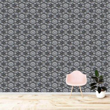 Imagem de Papel De Parede Abstrato Desenhos Psicodélicos Em Tons De Cinza E Prat