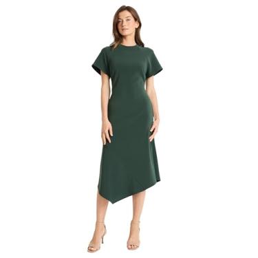 Imagem de Maggy London Vestido feminino elegante midi assimétrico com bainha e manga curta, corpete justo e versátil, Verde, 50