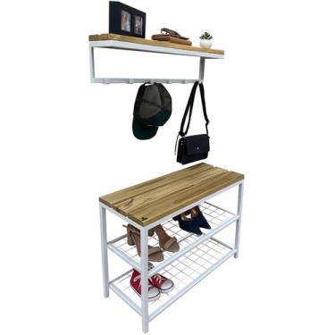 Imagem de Kit Sapateira e Cabideiro Strassis Design SD-5001-70 Metal e MDF Cor: 