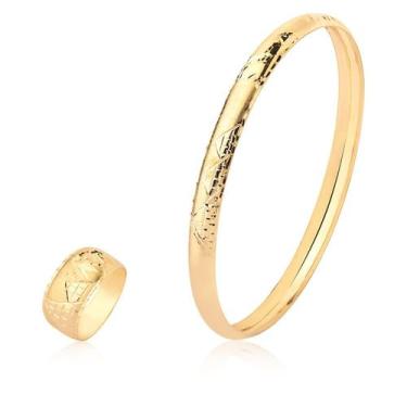 Imagem de Kit Conjunto Pulseira Anel Escrava Egípcia Ouro Puro 18k - MAEHLER JOI
