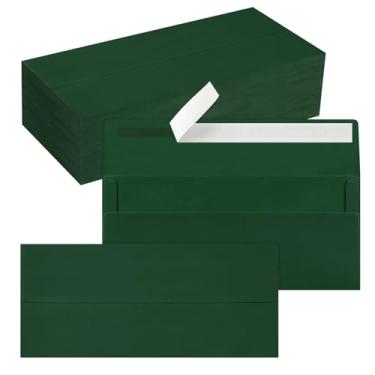 Imagem de Pacote com 100 envelopes empresariais nº 10, envelopes verdes escuros de Natal padrão autoselados para envio comercial seguro e jurídico, escritório, cheques, cartas, faturas, 10 x 23 cm