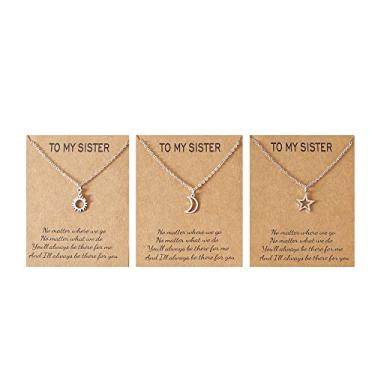 Imagem de COLORFUL BLING Colar delicado Sun Moon Star gargantilha amizade para 3 melhores amigas, irmãs, adolescentes, mulheres, meninas, longa distância, BFF, joias presente com cartão de mensagem, Metal, Inoxidável