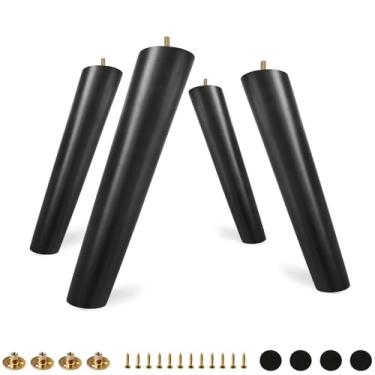 Imagem de FoDau770 Pernas de móveis de madeira de borracha preta 25 cm, pés de madeira afunilados inclinados conjunto de 4 pés de móveis UNC de meados do século, peças de reposição para armário, sofá, cômoda