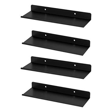 Imagem de Prateleiras flutuantes organizador de prateleira de parede moderno preto metal pequena prateleira flutuante, suporte organizador de exibição para pendurar na parede, pacote com 4