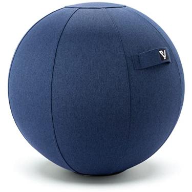 Imagem de YOGIVO Cadeira de bola sentada para escritório e casa, bola de ioga de Pilates com capa para equilíbrio, estabilidade e fitness, assento ergonômico para exercício de postura com alça e bomba (azul escuro, 61 cm)