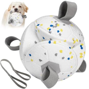 Imagem de Moonorange Brinquedos grandes para cães, bola de futebol com alças, brinquedos interativos para cães para cabo de guerra