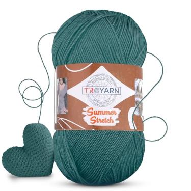 Imagem de Troyarn Verão stretch efeito sedoso tricô mão crochê 100% microfibra elástica biquíni acrílico maiokini pareo blusa curta roupas fio 100 g 438 jardas (114453 - verde escuro)