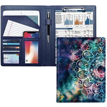 Imagem de WAVEYU Pasta de portfólio de negócios para homens e mulheres, capa de pasta, organizador de documentos de conferência/currículo/jurídico com carta/prancheta tamanho A4, porta-cartões de visita, manga para documentos, mandala