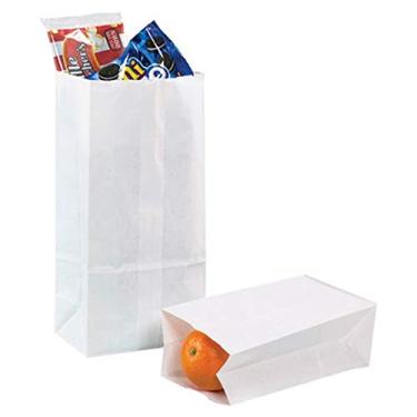 Imagem de Sacos de papel branco extra pequenos 7,6 x 5 x 15,2 cm brindes de festa, lancheiras de papel, sacolas de compras, sacolas de casamento, sacos Kraft, sacos de papel 100 por pacote (branco)