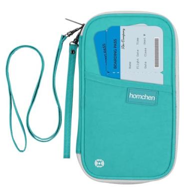 Imagem de Carteira RFID para passaporte com compartimento para cartão de vacina, bolsa organizadora de documentos com alça dupla para pulso e pescoço, Verde lago, onesize, Tendência