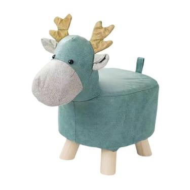Imagem de WeiLaiKeQi Animal footstool sapato mudando fezes para crianças dos desenhos animados estofado otomano puff cadeira para sala de estar fácil de limpar, Cervo