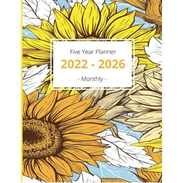 Imagem de 2022-2026 Five Year Planner: 60 Month Calendar and Organizer | Beautiful hand-drawing flowers | 5 Year Monthly Agenda 2022, 2023, 2024, 2025, 2026 | Watercolor Cover 8.5" x 11" in