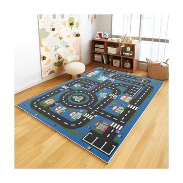 Imagem de Tapete infantil analógico ABC para sala de jogos, carro, vida urbana, estrada para carros, mapa divertido da cidade para quarto de meninos (119 x 178 cm, Hope City)
