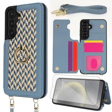 Imagem de Asuwish Capa de celular para Samsung Galaxy S24 Plus S24+ 5G carteira celular com protetor de tela de vidro temperado anel suporte suporte cartão alça de ombro transversal S24plus 24S + S 24 24+