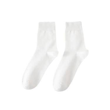Imagem de 3 pares - Meias masculinas de algodão puro primavera e outono respiráveis de cano médio, meias de tubo longo para negócios - tubo longo branco