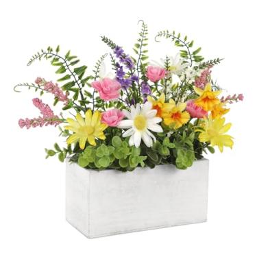 Imagem de Briful Margarida flores artificiais mistas lavanda samambaia eucalipto flores falsas em vaso arborizado, flores de seda realistas para decoração de casa, centros de mesa, casamento