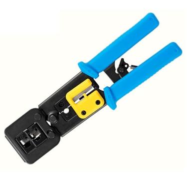 Imagem de LSLANSOON Ferramenta de Crimpagem Rj45 Crimper Ethernet para Conectores de Passagem Cat6 Cat5 Cat5E Rj45 e Extremidades Regulares R11/Rj12 com 50 Conectores, 50 Tampas e Mini Decap (, Azul/Preto)