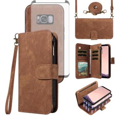 Imagem de Asuwish Capa de telefone para Samsung Galaxy S8 Plus carteira com zíper destacável capa magnética com protetor de tela de vidro temperado cordão transversal suporte para cartão S8plus S 8 8plus 8S