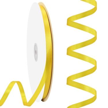 Imagem de Rilisili Fita fina de cetim amarelo 1/4 polegada 100 jardas fitas de cetim dupla face para embrulho de presente, casamentos, convites, buquê de flores, costura de laço